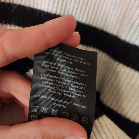 ONLY Julie 3/4 Stripe Pullover Knit Sweater Beige Stripe Bell Sleeve Small - Picture 6 of 10